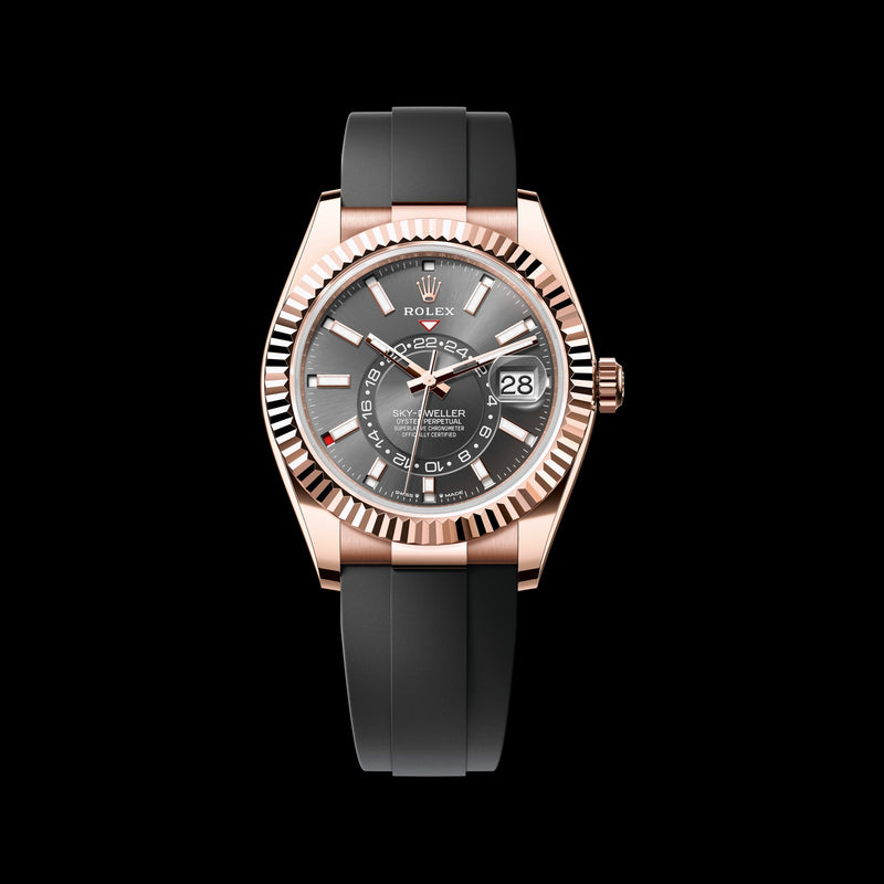 Rolex Sky-Dweller 42mm 336235-0004: 18k Everose Gold, Rhodium Dial, Oysterflex Bracelet