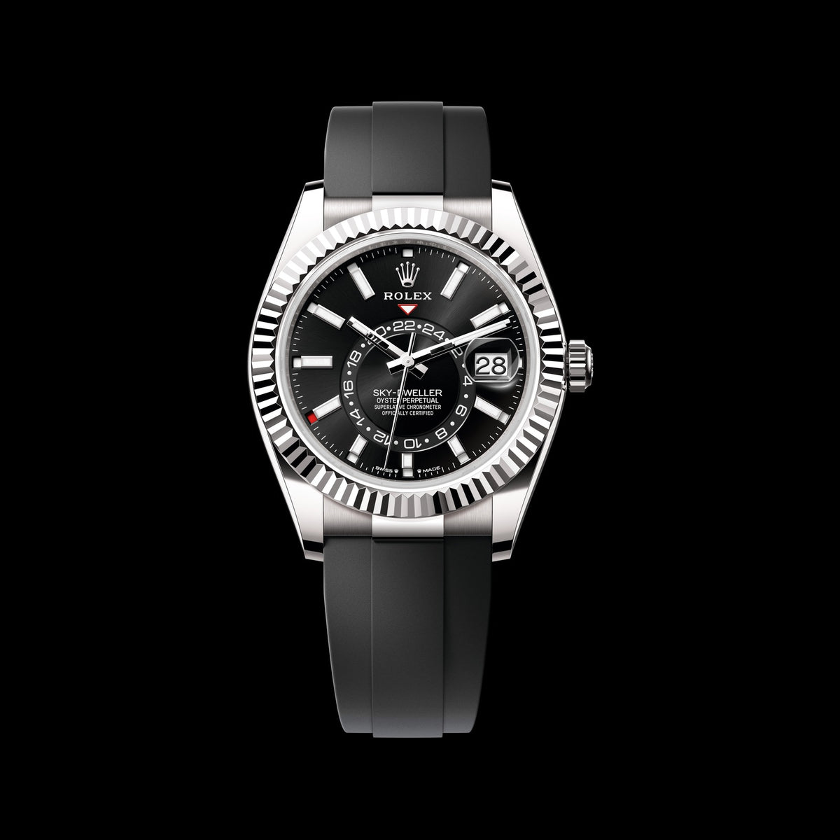 Rolex Sky-Dweller 42mm 336239-0002: 18k White Gold, Bright Black Dial, Oysterflex Bracelet