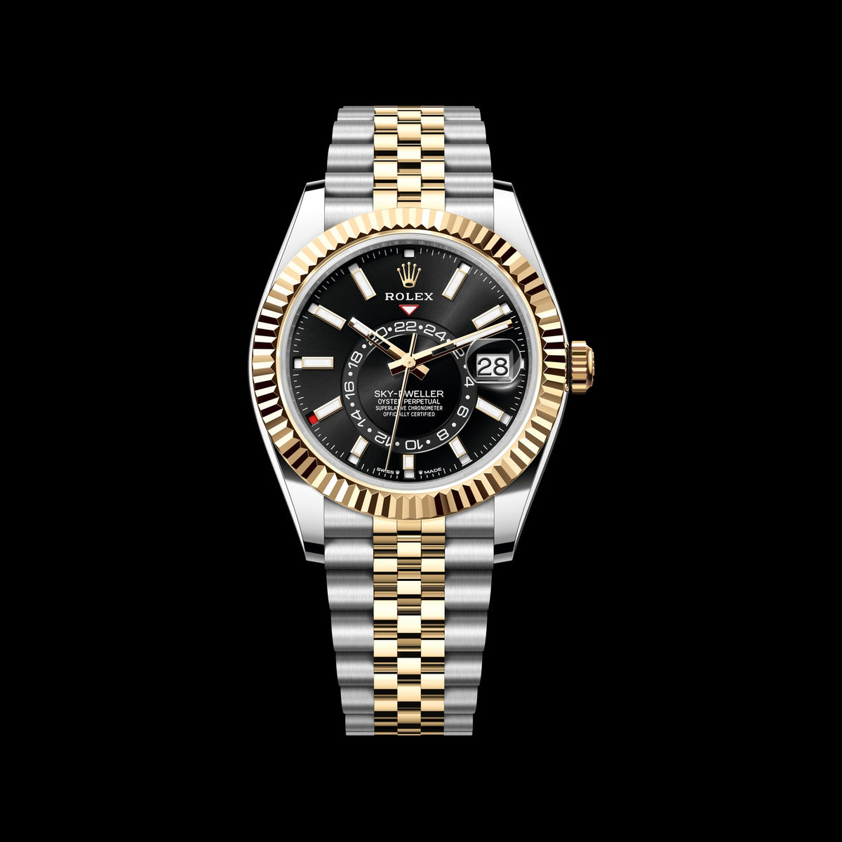 Rolex Sky-Dweller 42mm 336933-0004: Oystersteel & 18k Yellow Gold, Bright Black Dial, Jubilee Bracelet