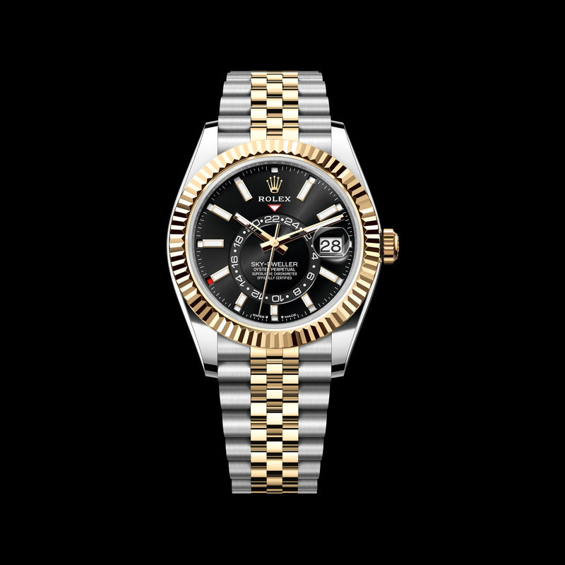 Rolex Sky-Dweller 42mm 336933-0004: Oystersteel & 18k Yellow Gold, Bright Black Dial, Jubilee Bracelet
