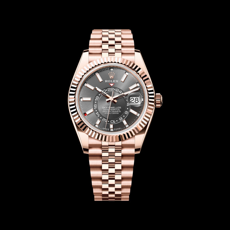 Rolex Sky-Dweller 42mm 336935-0008: 18k Everose Gold, Slate Dial, Jubilee Bracelet