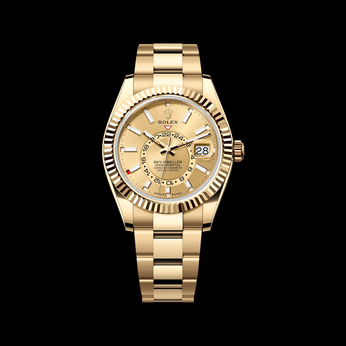 Rolex Sky-Dweller 42mm 336938-0001: 18k Yellow Gold, Champagne Dial, Oyster Bracelet