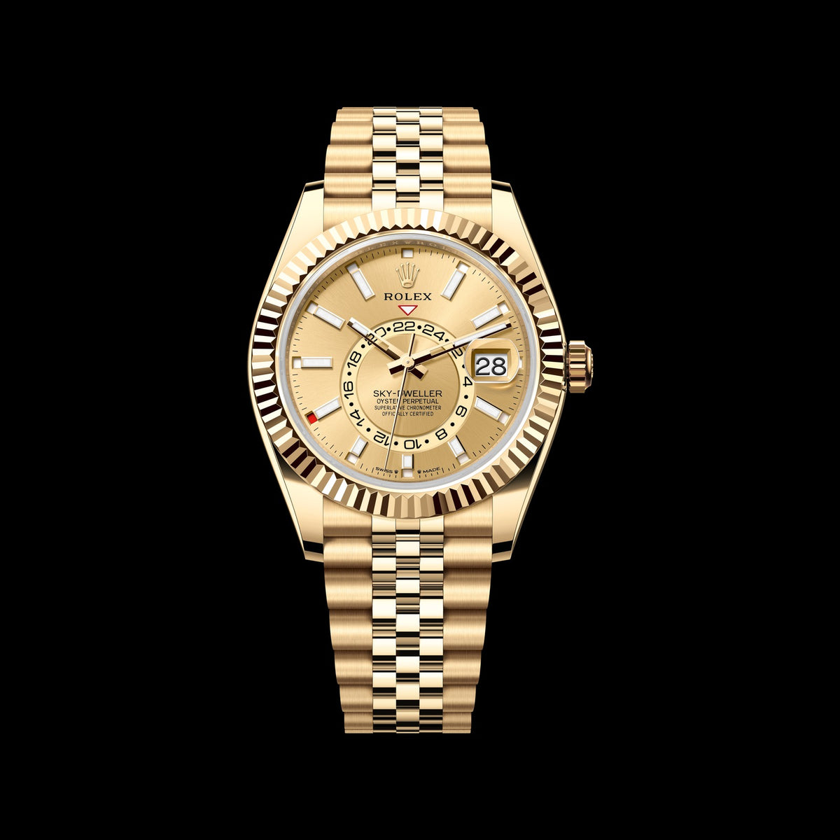 Rolex Sky-Dweller 42mm 336938-0004: 18k Yellow Gold, Champagne Dial, Jubilee Bracelet