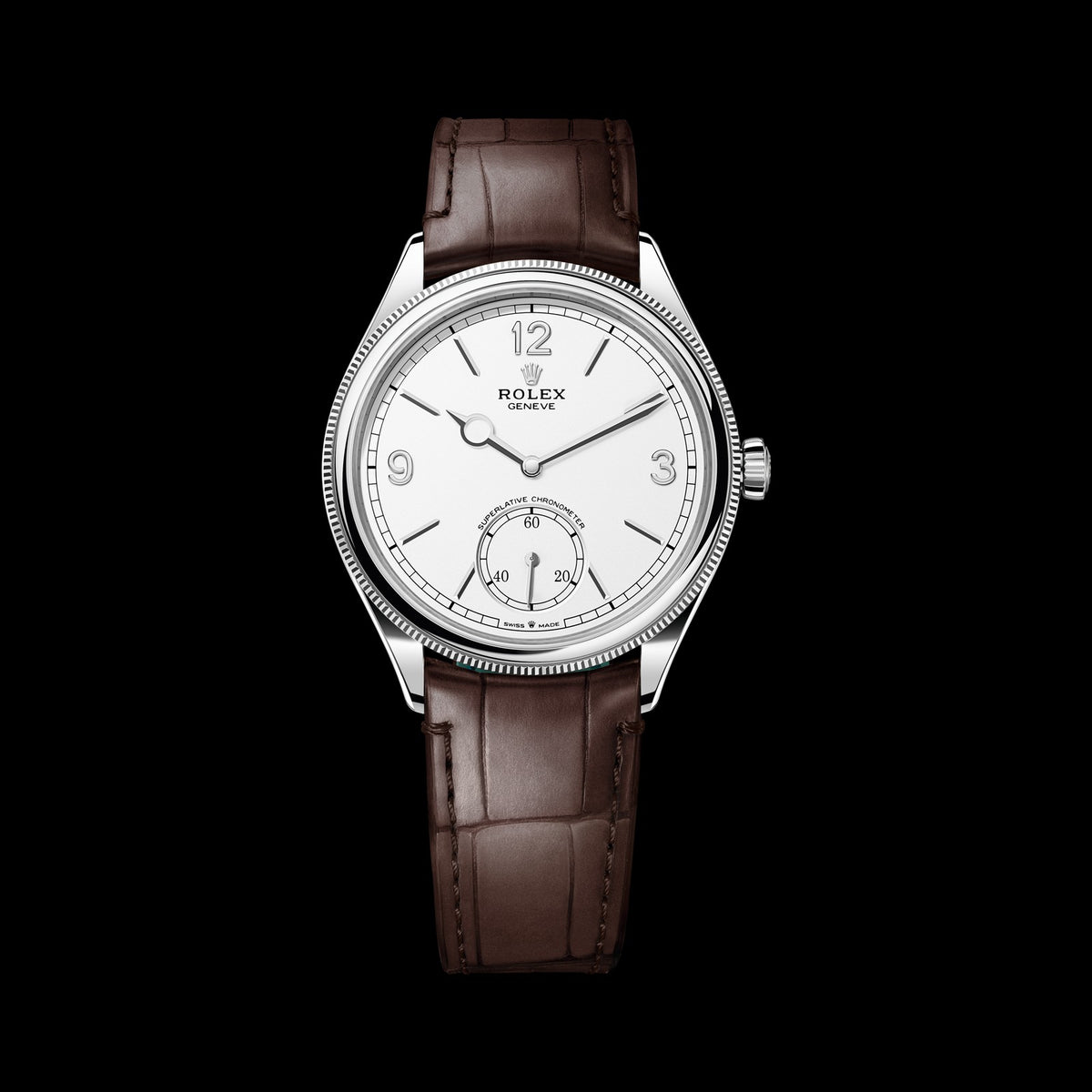 Rolex 1908 39mm 52509-0006: 18k White Gold, Intense White Dial, Leather Strap Bracelet