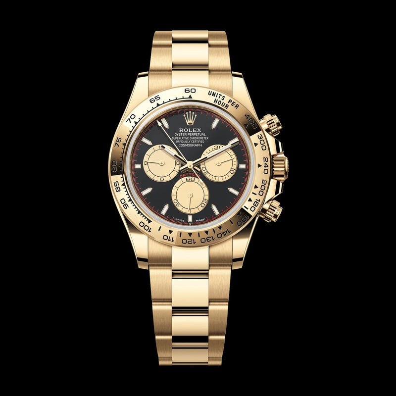 Rolex Cosmograph Daytona 40 mm Intense Black and Champagne-Colour Dial 18 kt Yellow Gold Oyster Bracelet 126508-0002