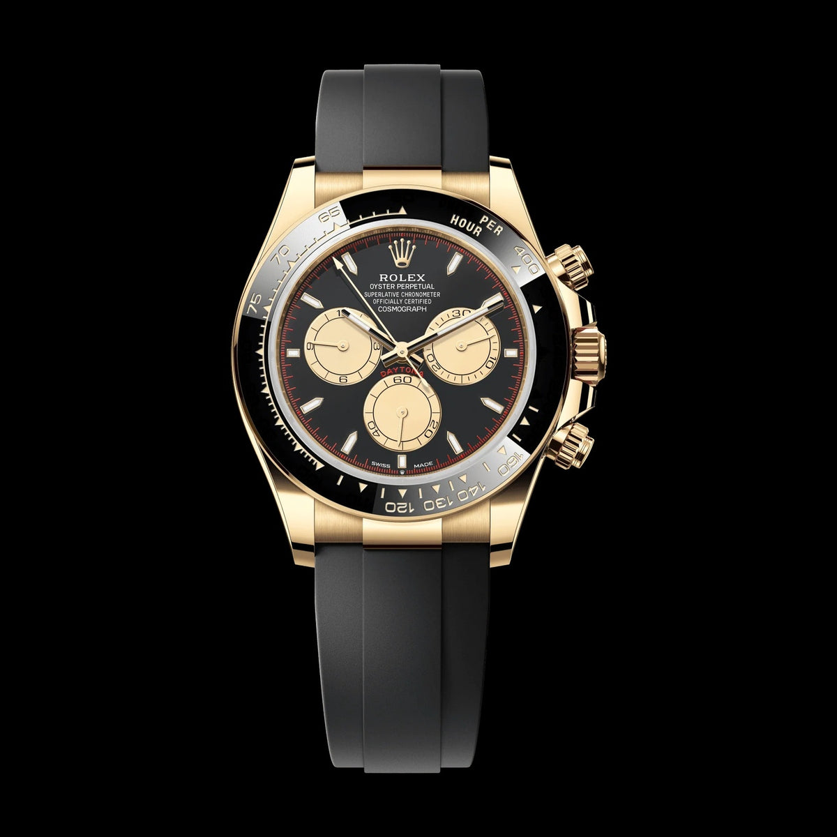 Rolex Cosmograph Daytona 40 mm Intense Black and Champagne-Colour Dial 18 kt Yellow Gold Oysterflex Bracelet 126518ln-0004