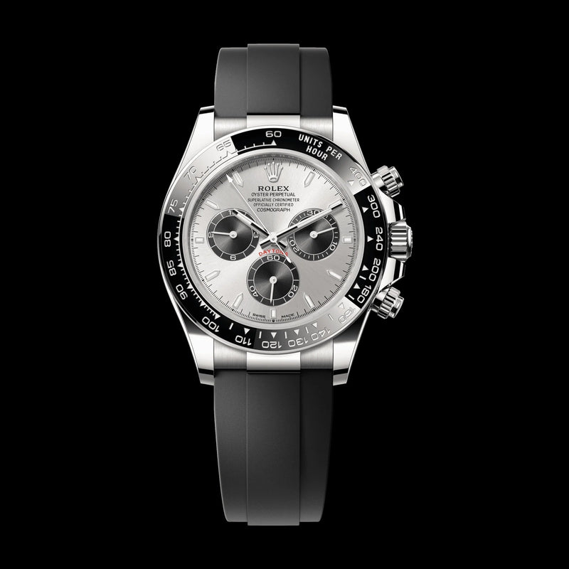 Rolex Cosmograph Daytona 40 mm Steel and Bright Black Dial 18 kt White Gold Oysterflex Bracelet 126519ln-0006