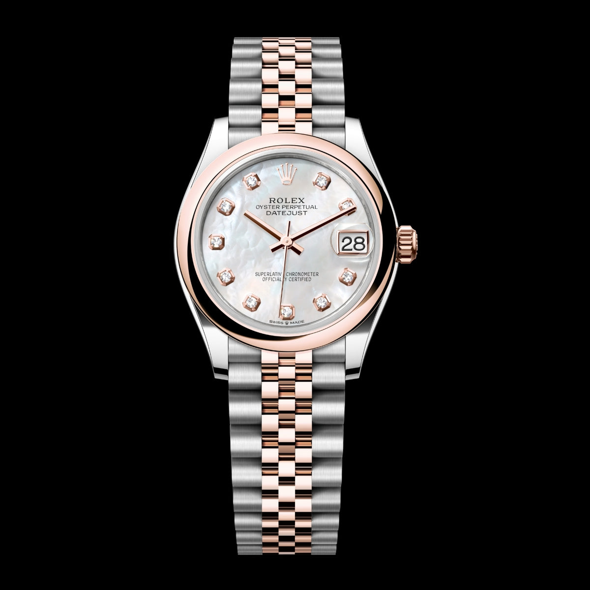 Rolex Datejust 31 278241-0026 Oystersteel & 18k Everose Gold White Mother-of-Pearl Diamond Dial Jubilee Bracelet