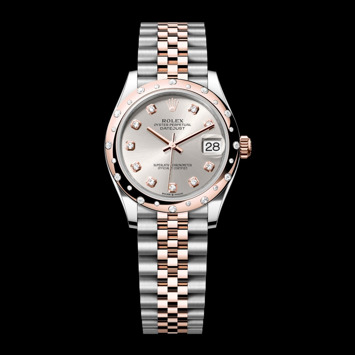 Rolex Datejust 31 278341RBR-0016 Oystersteel & 18k Everose Gold Silver Diamond Dial Jubilee Bracelet