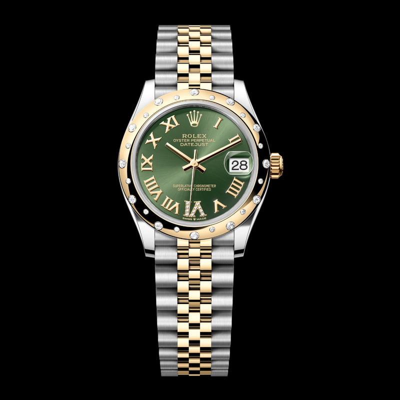 Rolex Datejust 31 278343RBR-0016 Oystersteel & 18k Yellow Gold Olive Green Roman Diamond Dial Jubilee Bracelet