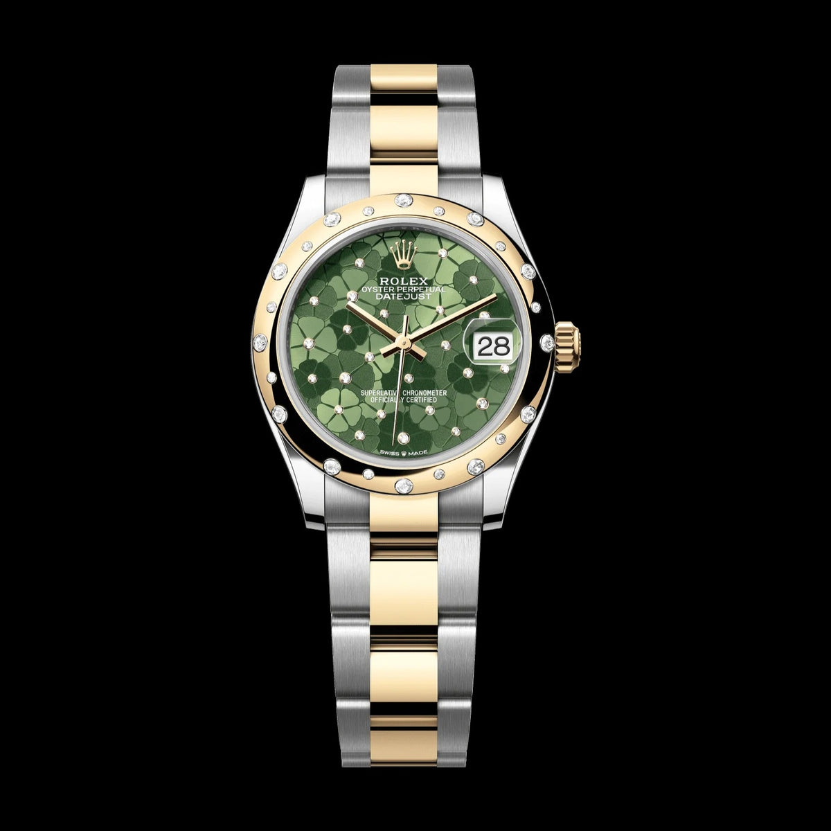 Rolex Datejust 31 mm Olive Green, Floral Motif Set With Diamonds Dial Oystersteel and 18k Yellow Gold Oyster Bracelet 278343rbr-0031