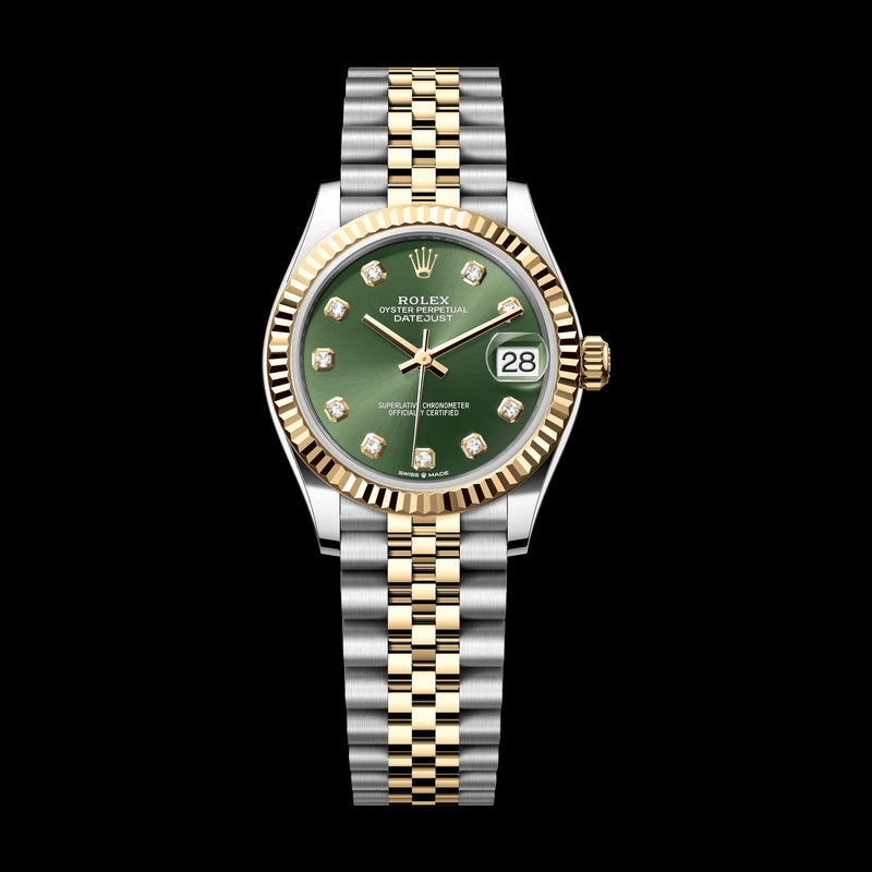 Rolex Datejust 31 mm Olive Green Set With Diamonds Dial Oystersteel and 18k Yellow Gold Jubilee Bracelet 278273-0030