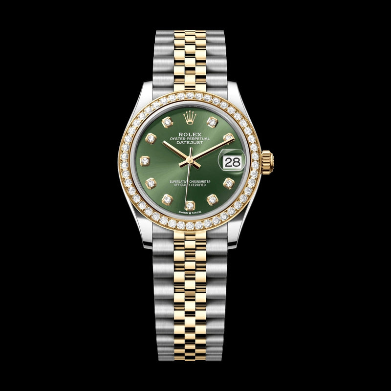 Rolex Datejust 31 mm Olive Green Set With Diamonds Dial Oystersteel and 18k Yellow Gold Jubilee Bracelet 278383rbr-0030