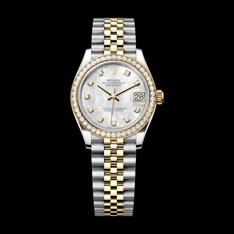 Rolex Datejust 31 mm White Mother-Of-Pearl Set With Diamonds Dial Oystersteel and 18k Yellow Gold Jubilee Bracelet 278383rbr-0028
