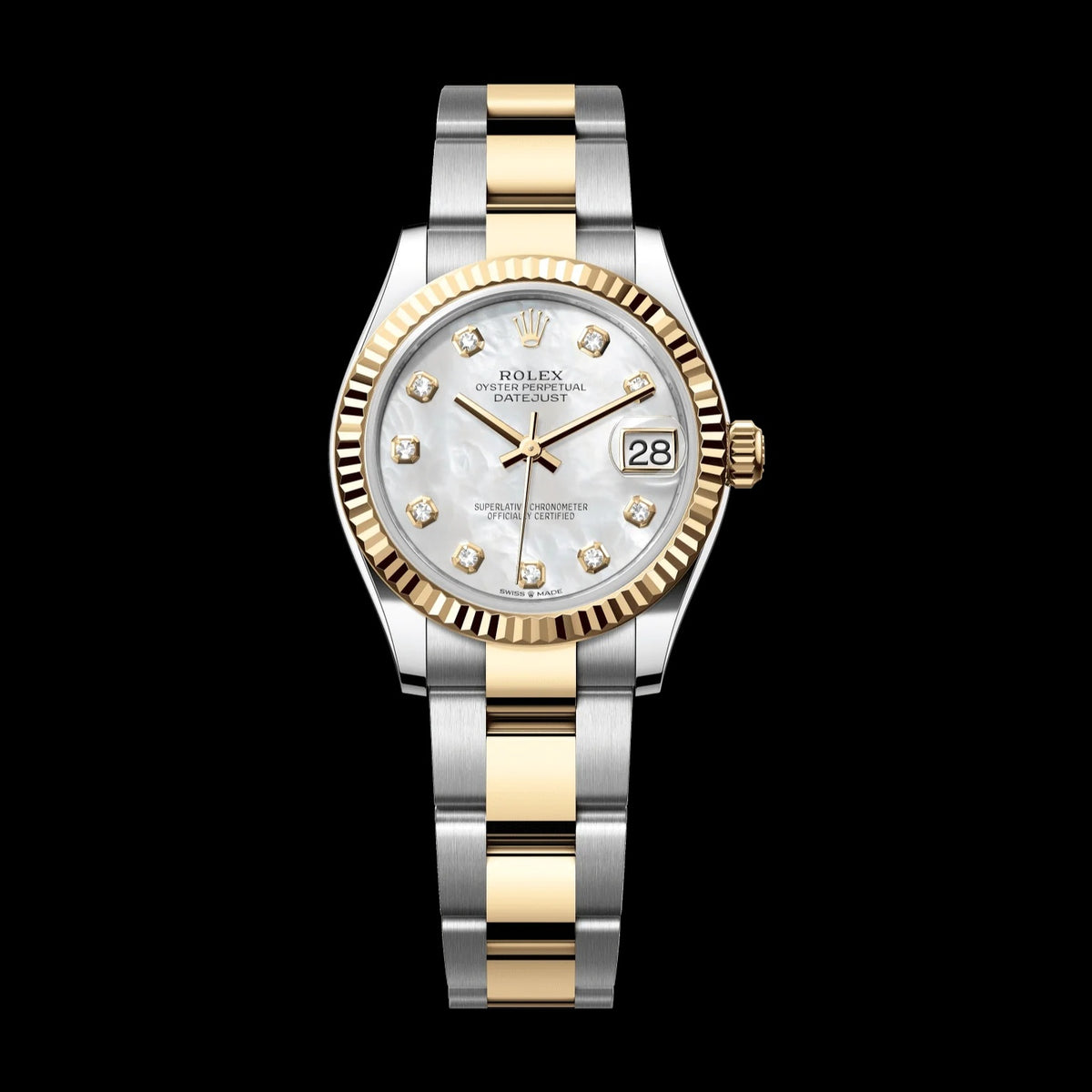 Rolex Datejust 31 mm White Mother-Of-Pearl Set With Diamonds Dial Oystersteel and 18k Yellow Gold Oyster Bracelet 278273-0027