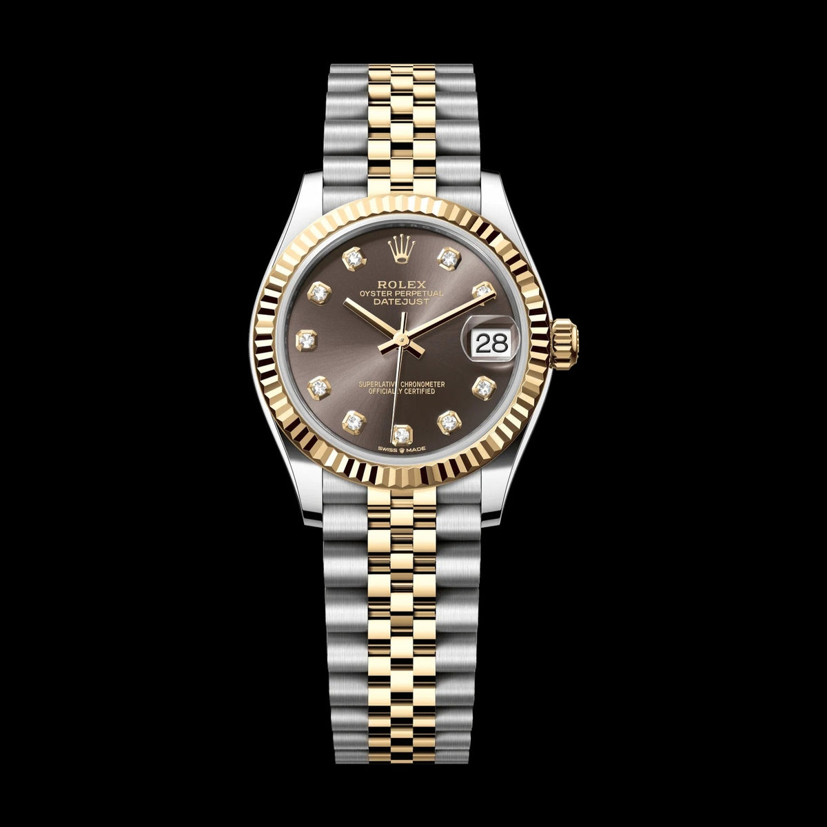 Rolex Datejust 31mm Dark Grey Set With Diamonds Dial Oystersteel and 18k Yellow Gold Jubilee Bracelet 278273-0022