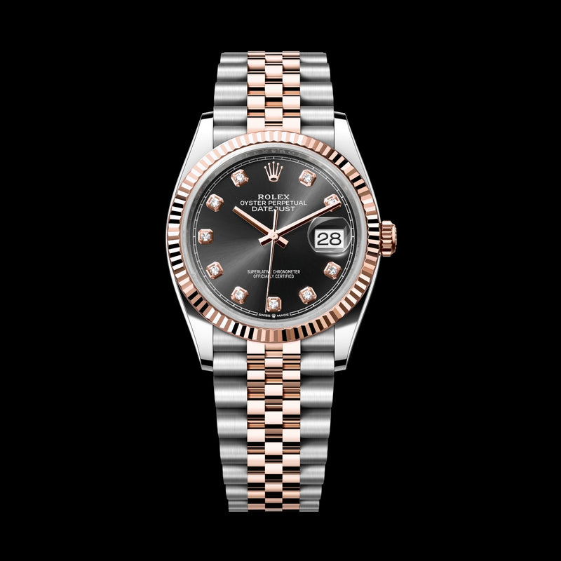 Rolex Datejust 36 126231-0019 Oystersteel & 18k Everose Gold Bright Black Diamond Dial Jubilee Bracelet
