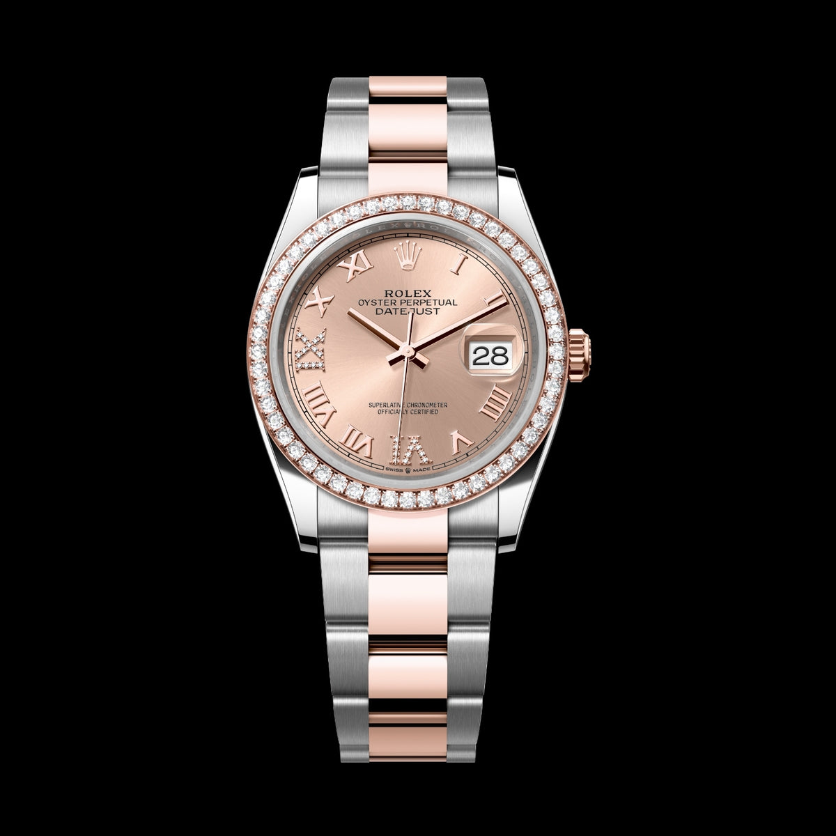 Rolex Datejust 36 126281RBR-0016 Oystersteel & 18k Everose Gold Rosé Roman Diamond Dial Oyster Bracelet