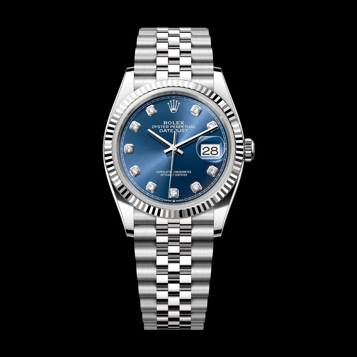 Rolex Datejust 36 mm Bright Blue Dial with Diamonds Oystersteel and White Gold Jubilee Bracelet 126234-0037
