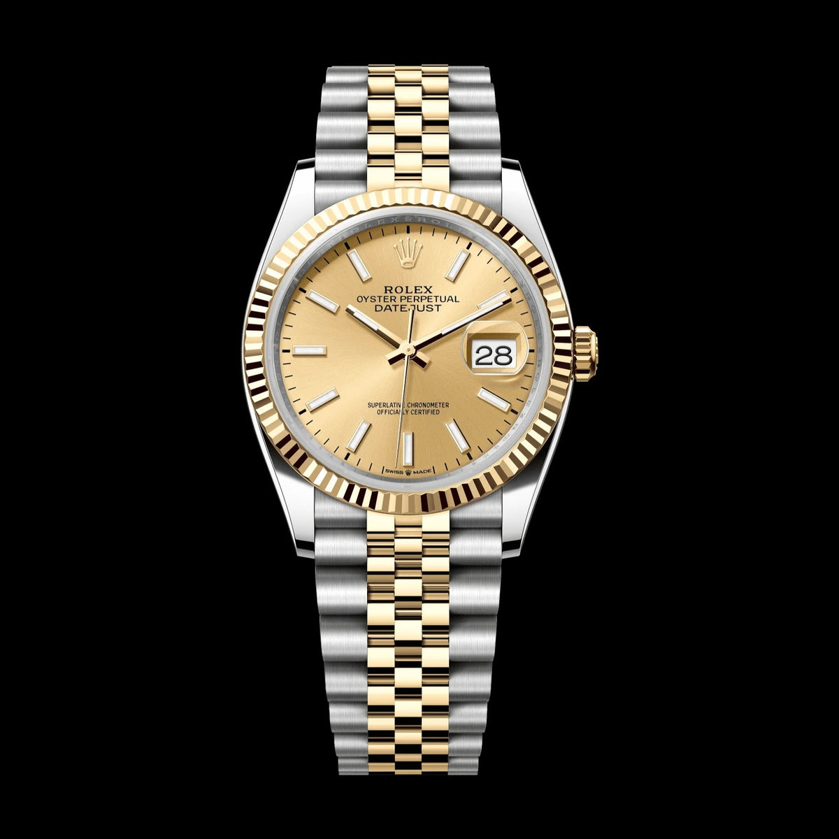 2025 Rolex Datejust 36 mm Champagne-Colour Dial Oystersteel and 18k Yellow Gold Jubilee Bracelet 126233-0015