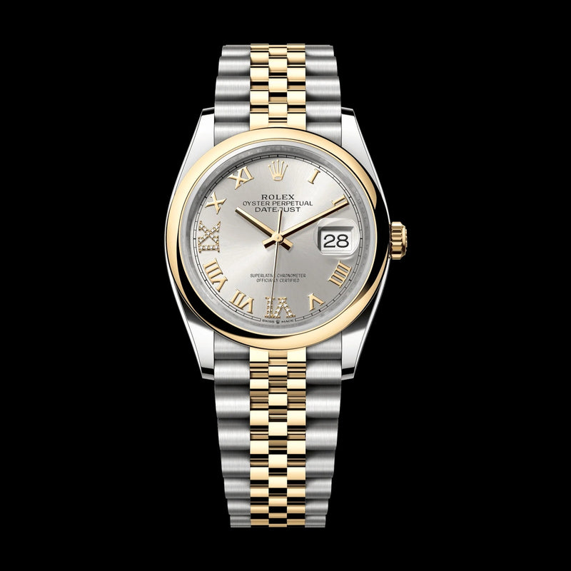 Rolex Datejust 36 mm Silver Set With Diamonds Dial Oystersteel and 18k Yellow Gold Jubilee Bracelet 126203-0031
