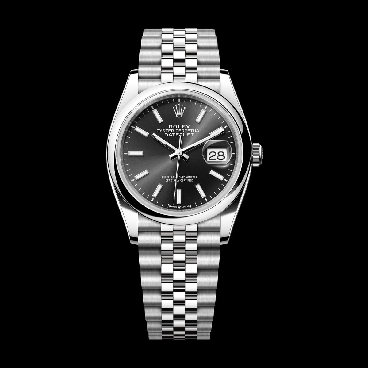 Rolex Datejust 36mm Bright Black Dial Oystersteel Jubilee Bracelet 126200-0003