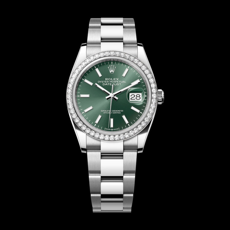 Rolex Datejust 36mm Mint Green Dial with Diamonds Oystersteel and White Gold Oyster Bracelet 126284rbr-0044