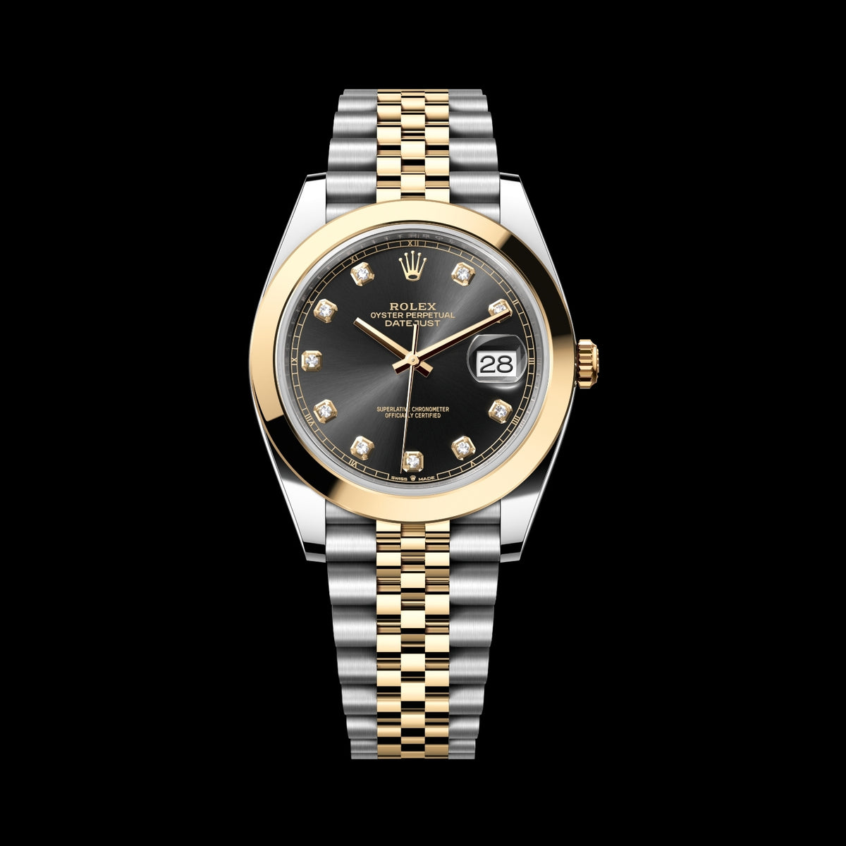 Rolex Datejust 41 126303-0006 Oystersteel & 18k Yellow Gold Bright Black Diamond Dial Jubilee Bracelet