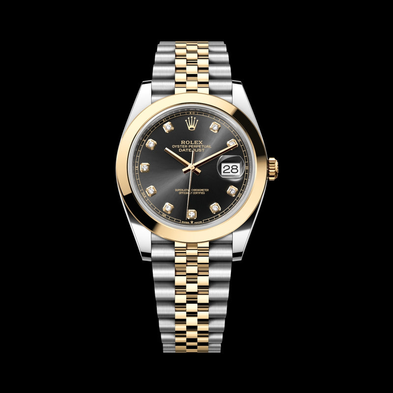 Rolex Datejust 41 126303-0006 Oystersteel & 18k Yellow Gold Bright Black Diamond Dial Jubilee Bracelet