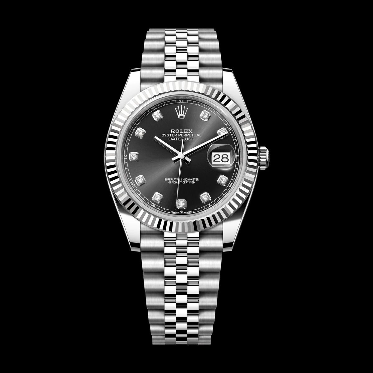 Rolex Datejust 41 mm Bright Black Dial with Diamonds Oystersteel and White Gold Jubilee Bracelet 126334-0012