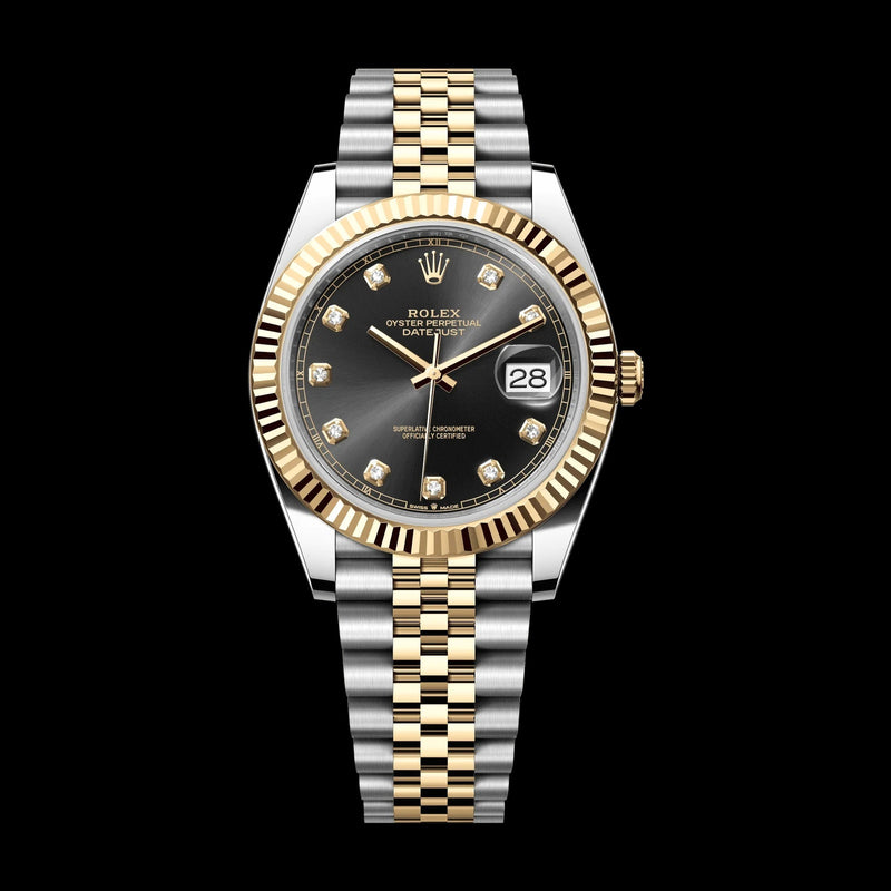 Rolex Datejust 41 mm Bright Black Set With Diamonds Dial Oystersteel and 18k Yellow Gold Jubilee Bracelet 126333-0006