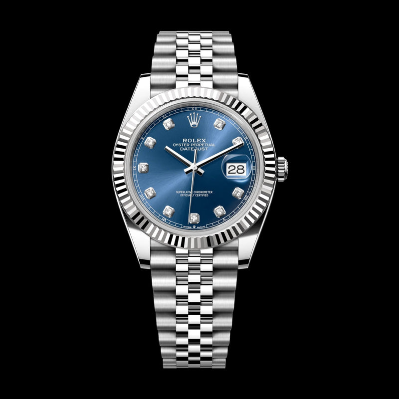 Rolex Datejust 41 mm Bright Blue Dial with Diamonds Oystersteel and White Gold Jubilee Bracelet 126334-0016