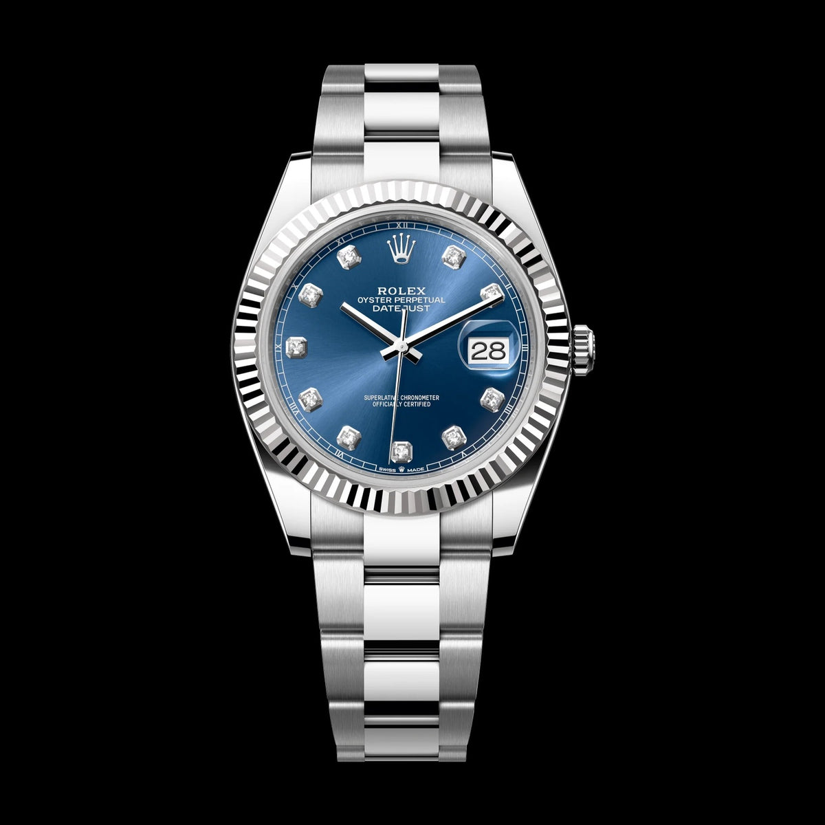 Rolex Datejust 41 mm Bright Blue Dial with Diamonds Oystersteel and White Gold Oyster Bracelet 126334-0015