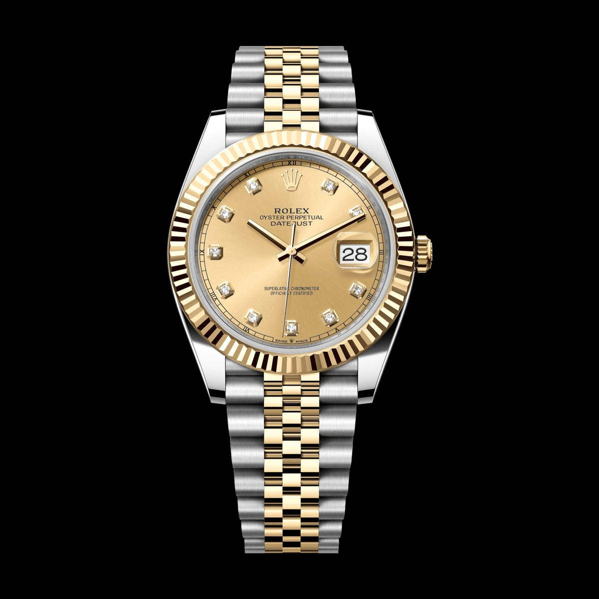 Rolex Datejust 41 mm Champagne-Colour Set With Diamonds Dial Oystersteel and 18k Yellow Gold Jubilee Bracelet 126333-0012
