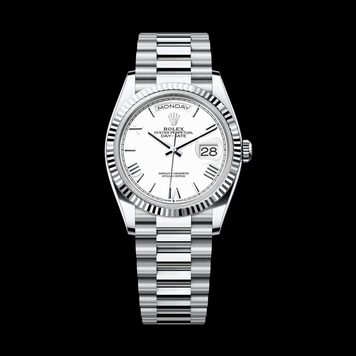 Rolex Day-Date 36 128236-0017 950 Platinum White Roman Dial President Bracelet
