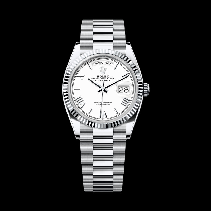 Rolex Day-Date 36 128236-0017 950 Platinum White Roman Dial President Bracelet