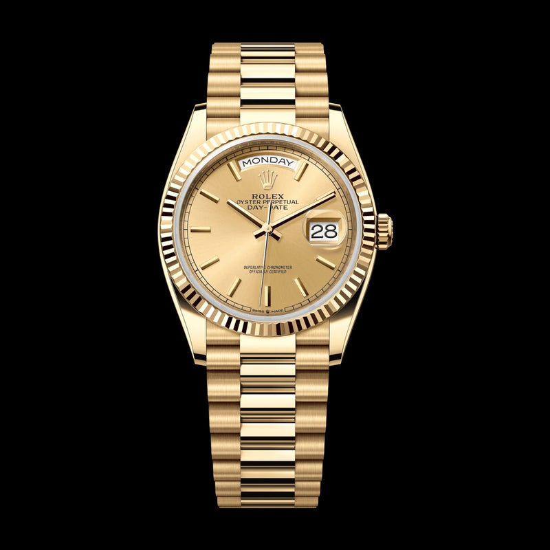 Rolex Day-Date 36 mm Champagne-Colour Dial 18k Yellow Gold President Bracelet 128238-0045