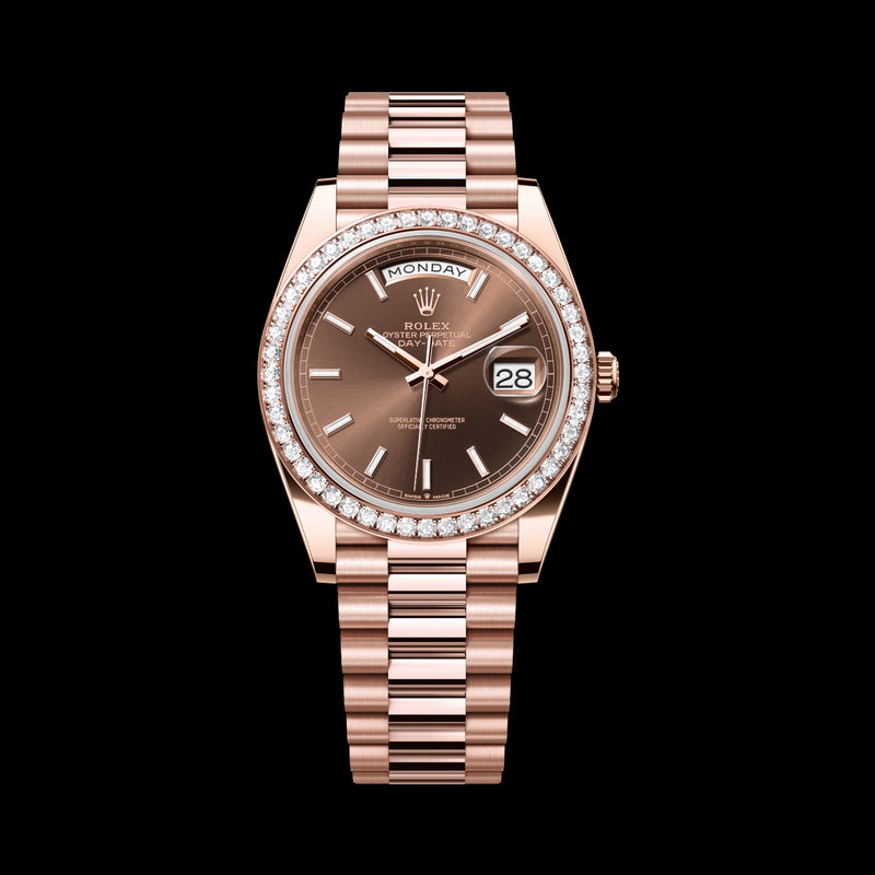 Rolex Day-Date 40 228345RBR-0024 18k Everose Gold Chocolate Dial President Bracelet