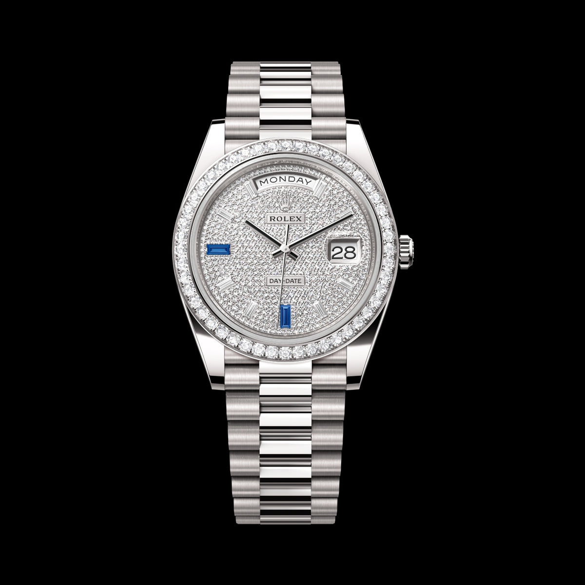 Rolex Day-Date 40 228349RBR-0036 18k White Gold Diamond-Paved Sapphire Dial President Bracelet