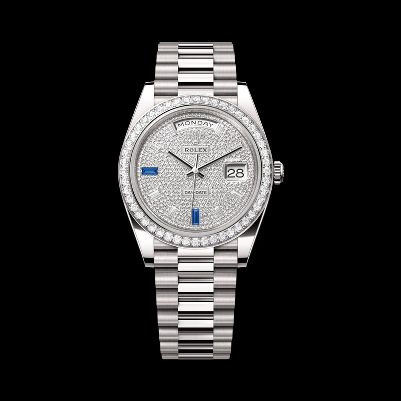 Rolex Day-Date 40 228349RBR-0036 18k White Gold Diamond-Paved Sapphire Dial President Bracelet
