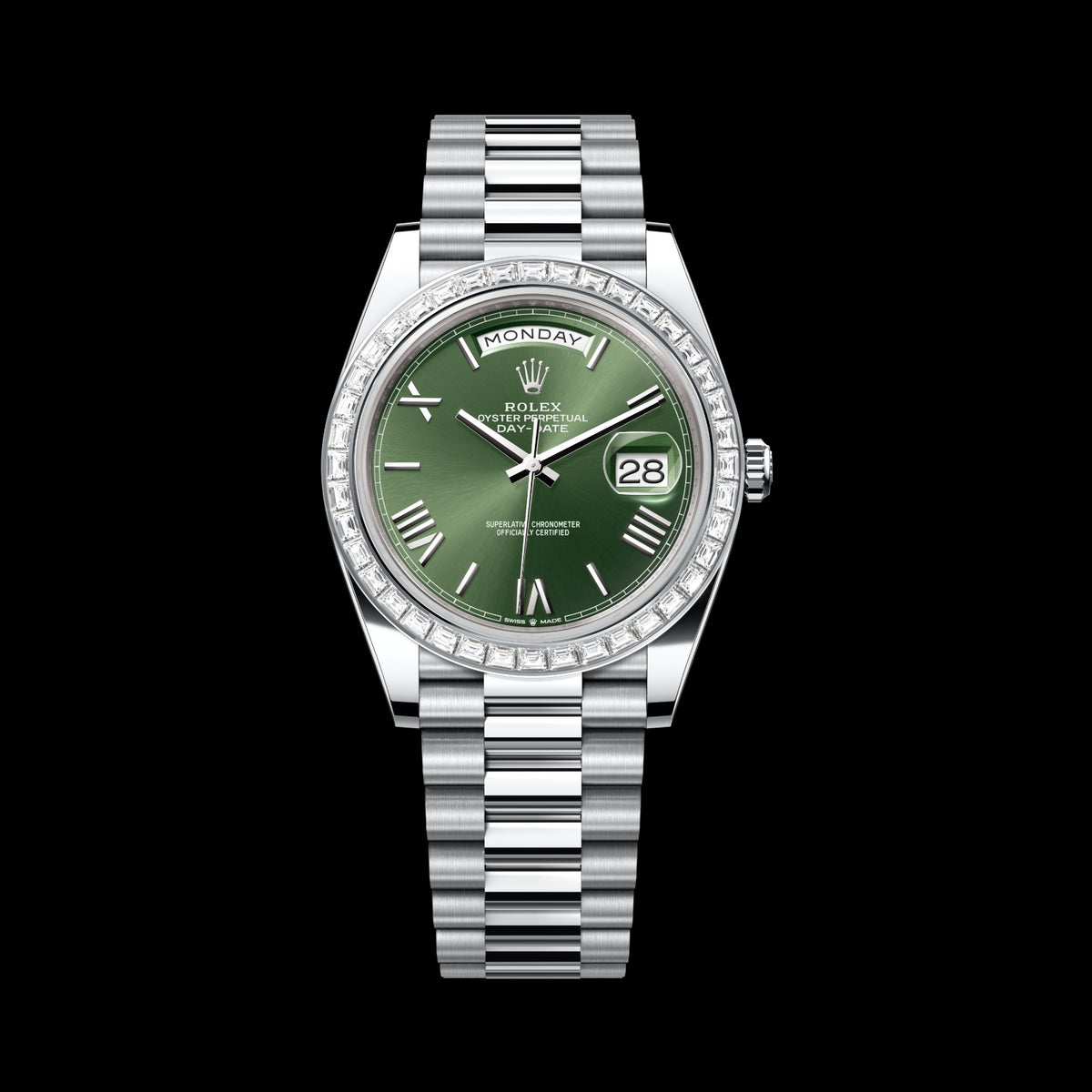 Rolex Day-Date 40 228396TBR-0020 950 Platinum Olive Green Roman Dial President Bracelet