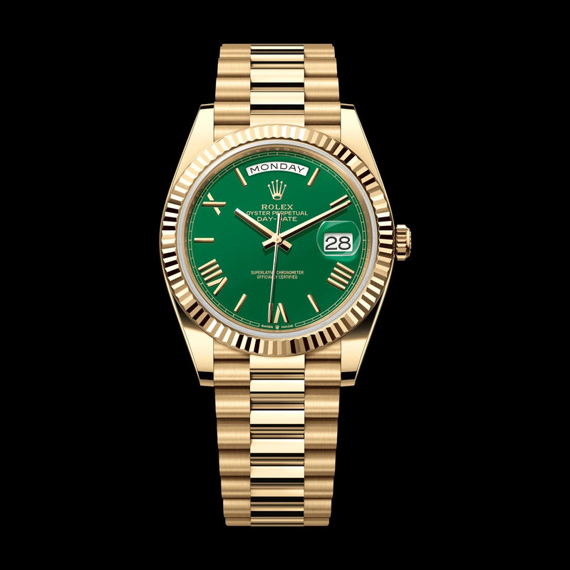 Rolex Day-Date 40 mm Green Dial 18k Yellow Gold President Bracelet 228238-0061