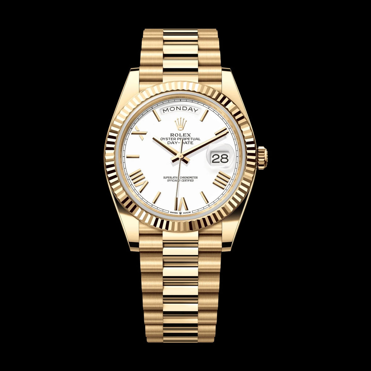 Rolex Day-Date 40 mm White Dial 18k Yellow Gold President Bracelet 228238-0042