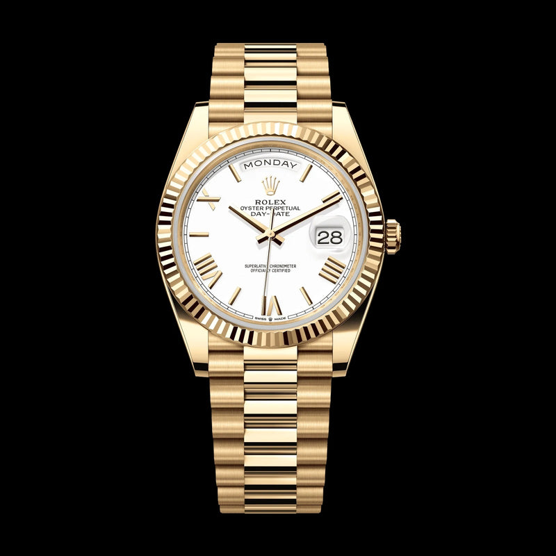 Rolex Day-Date 40 mm White Dial 18k Yellow Gold President Bracelet 228238-0042