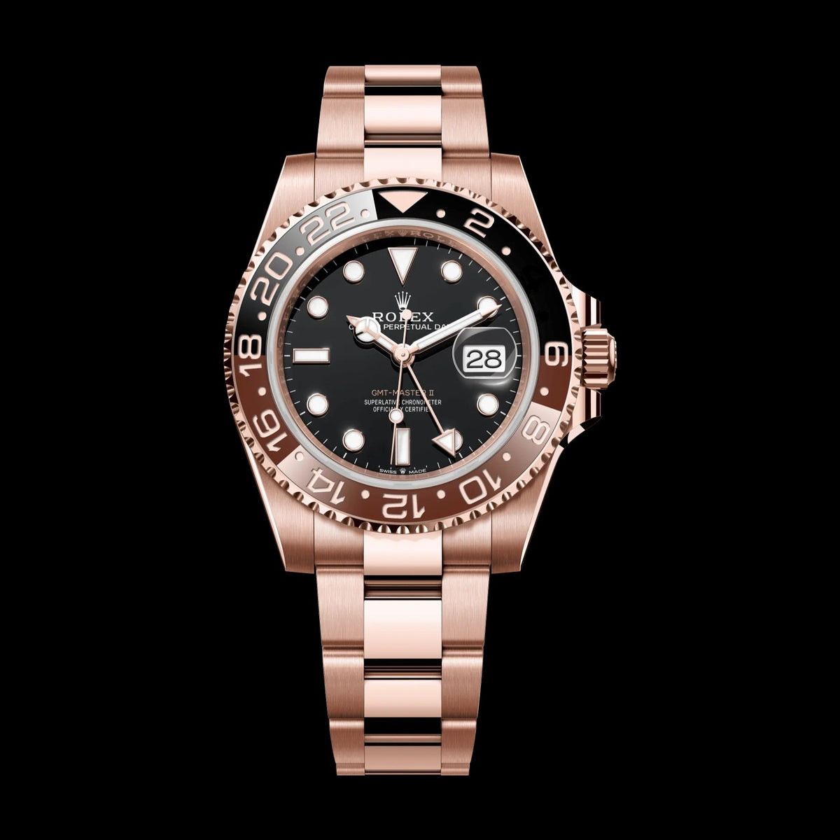 Rolex GMT-Master II 40 mm Black Dial 18 kt Everose Gold Oyster Bracelet 126715chnr-0001