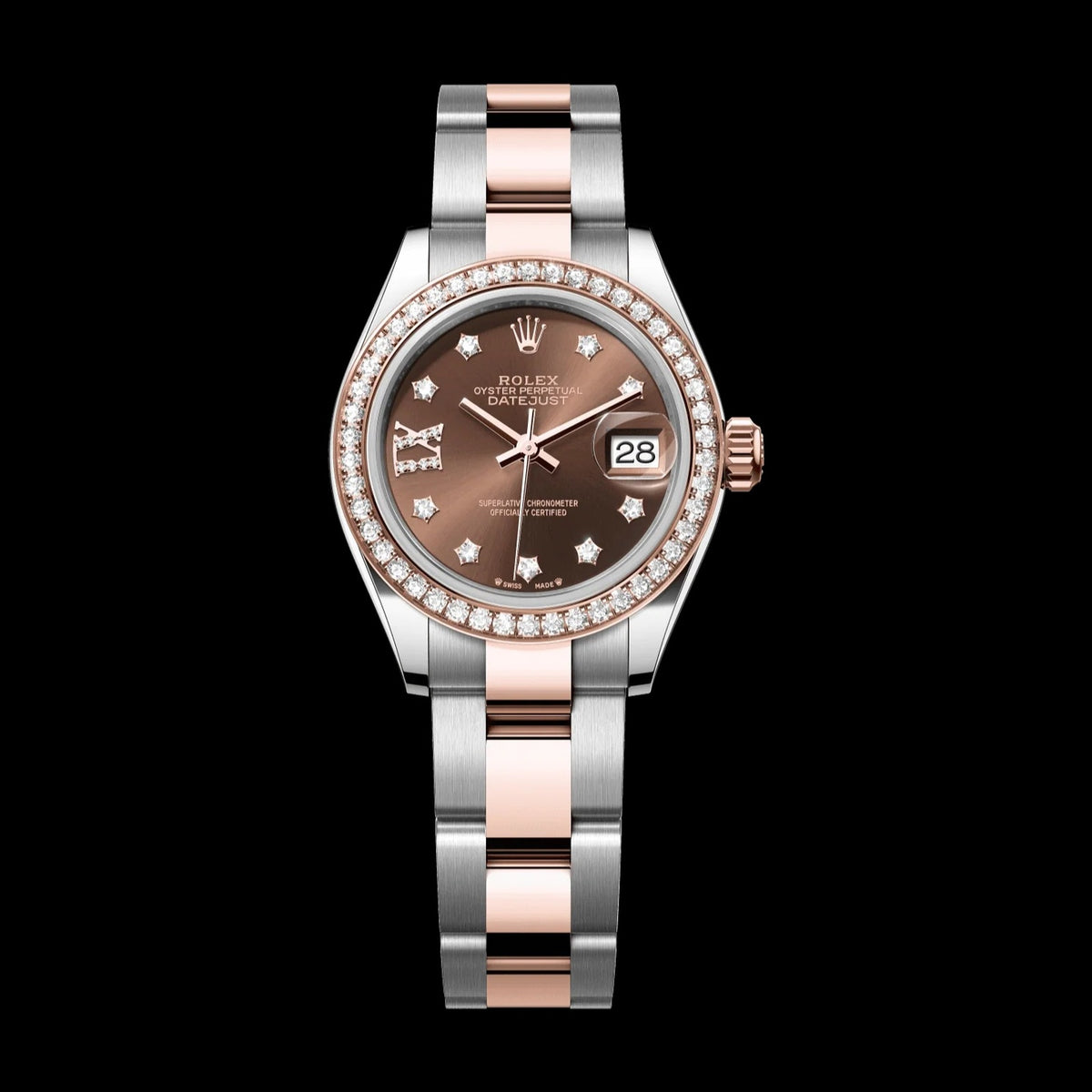 Rolex Lady-Datejust 28 mm Chocolate Set With Diamonds Dial Oystersteel and Everose Gold Oyster Bracelet 279381rbr-0004