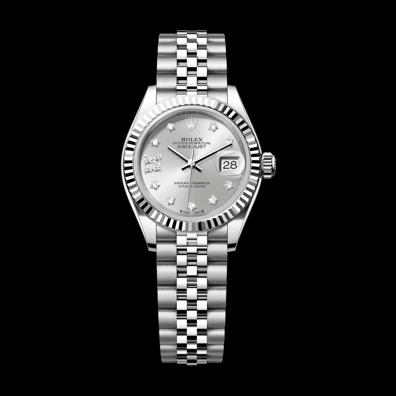 Rolex Lady-Datejust 28 mm Silver Set With Diamonds Dial Oystersteel and White Gold Jubilee Bracelet 279174-0021