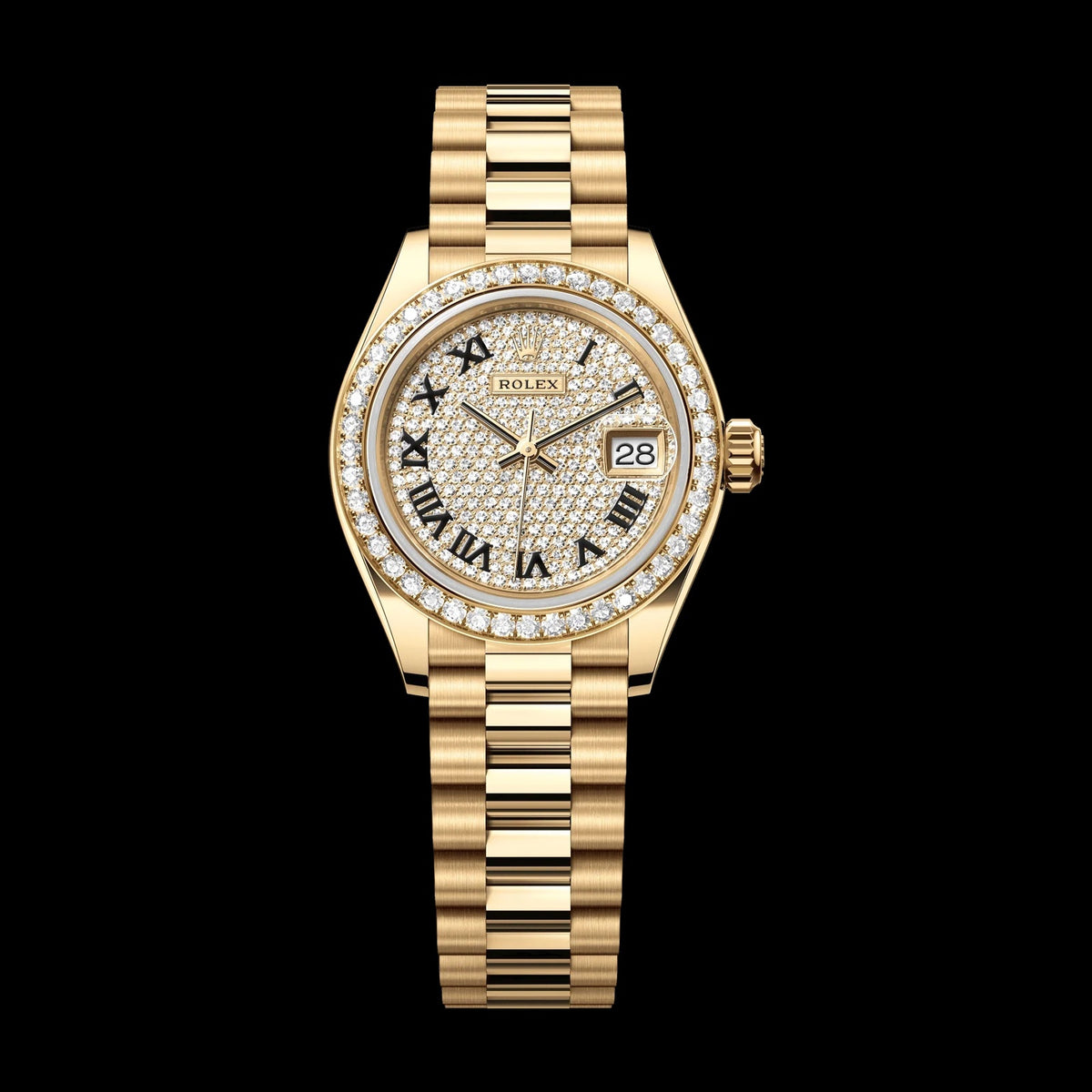 Rolex Oyster 28 mm Diamond-Paved Dial 18k Yellow Gold President Bracelet 279138rbr-0029