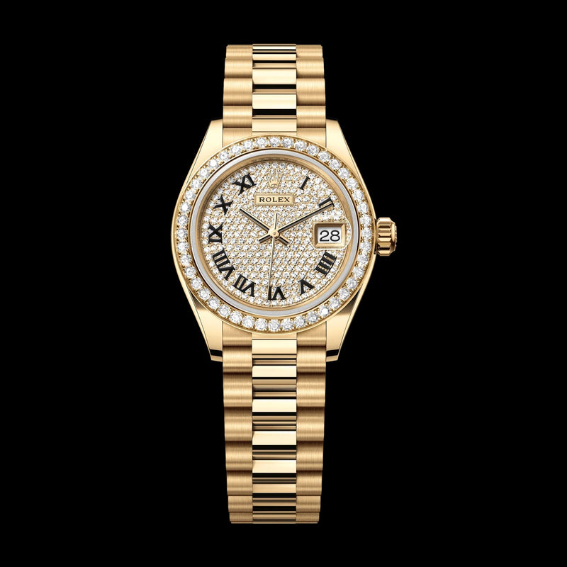 Rolex Oyster 28 mm Diamond-Paved Dial 18k Yellow Gold President Bracelet 279138rbr-0029