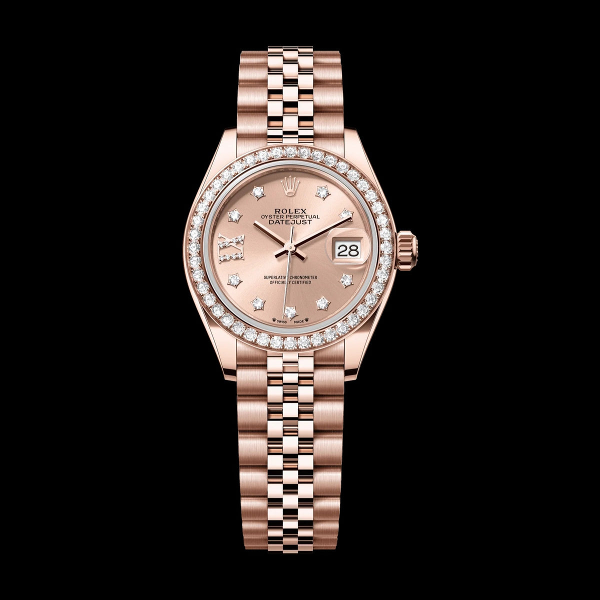 Rolex Oyster 28 mm Rose-colour Set With Diamonds Dial 18 kt Everose Gold Jubilee 279135rbr-0030